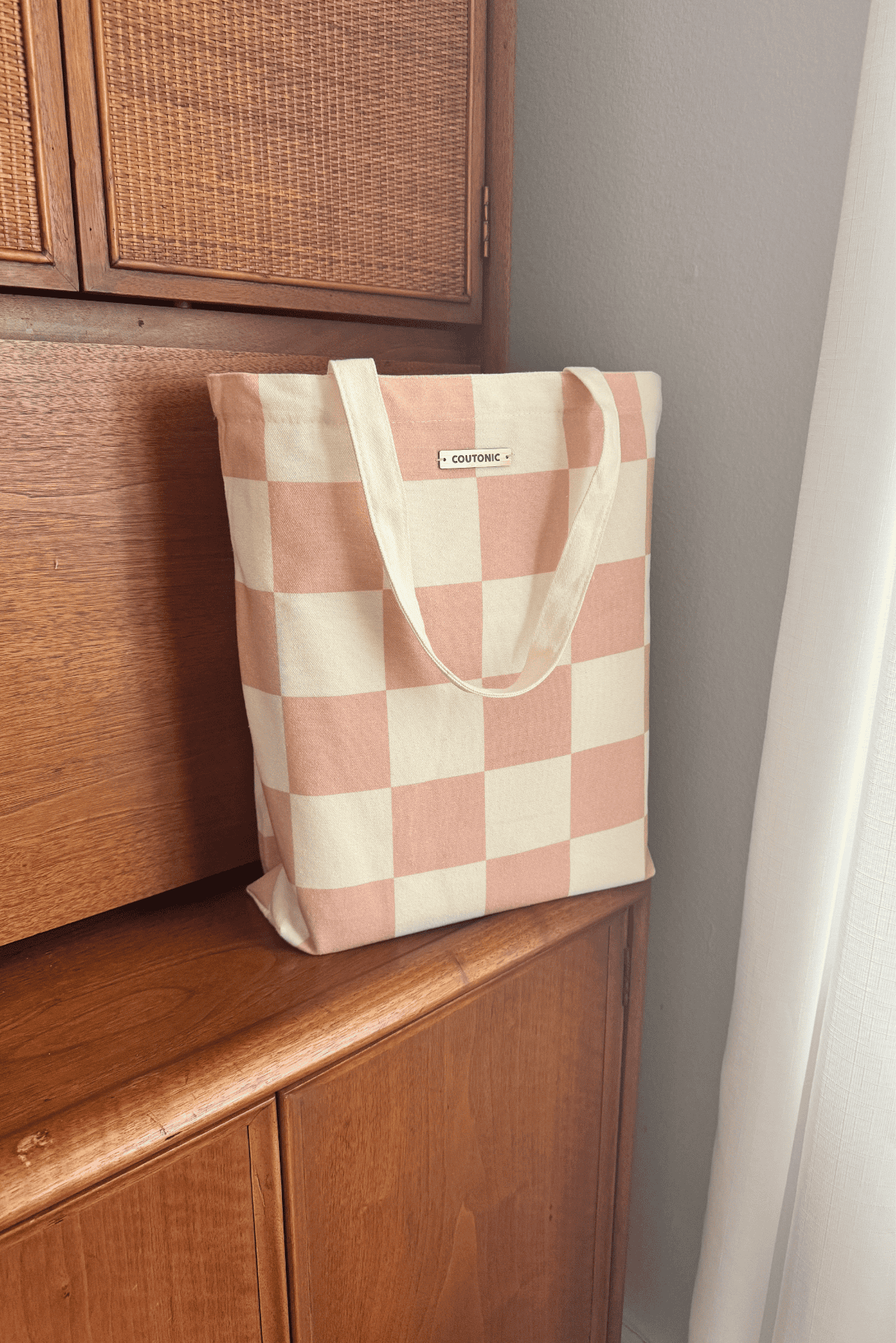 Organic Cotton Seashell Pink Checker Tote 2.0