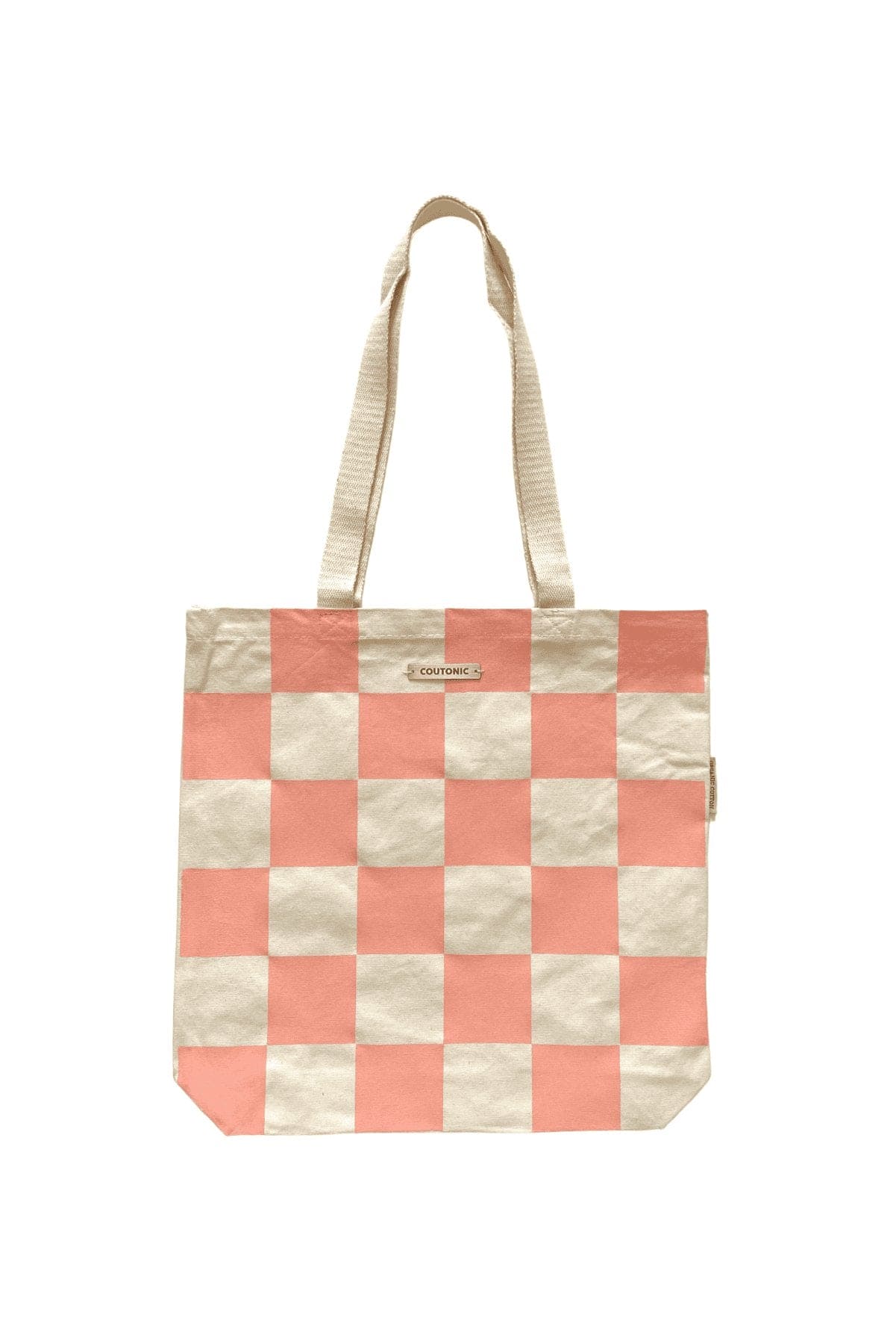 Organic Cotton Sunkissed Peach Checker Tote - oh-eco