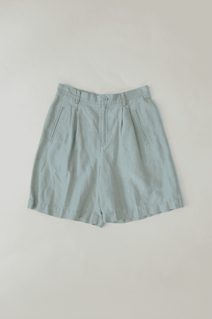 2000s Vintage Linen Cotton Liz Claiborne Lizsport Light Blue High Waist Shorts Size 10