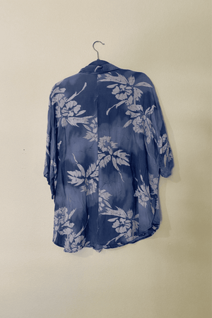 80s Vintage Blue Hawaiian Button Down Shirt / Made in USA / XL