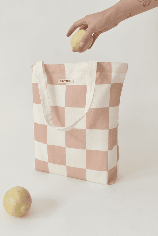 Organic Cotton Seashell Pink Checker Tote 2.0