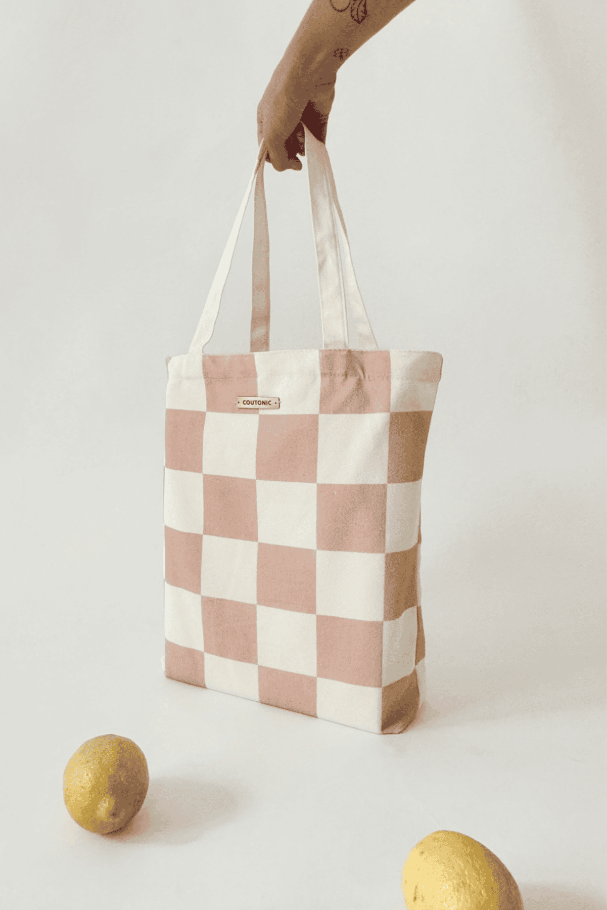 Organic Cotton Seashell Pink Checker Tote 2.0