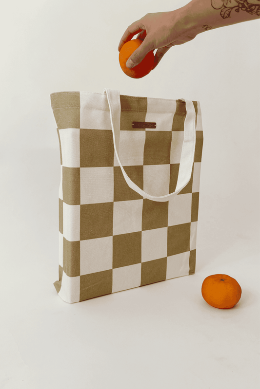 Organic Cotton Seaweed Green Checker Tote 2.0