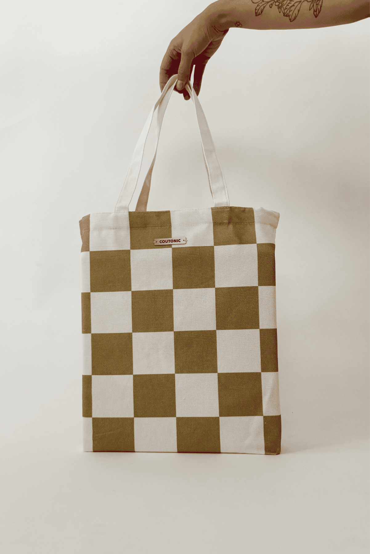 Organic Cotton Seaweed Green Checker Tote 2.0