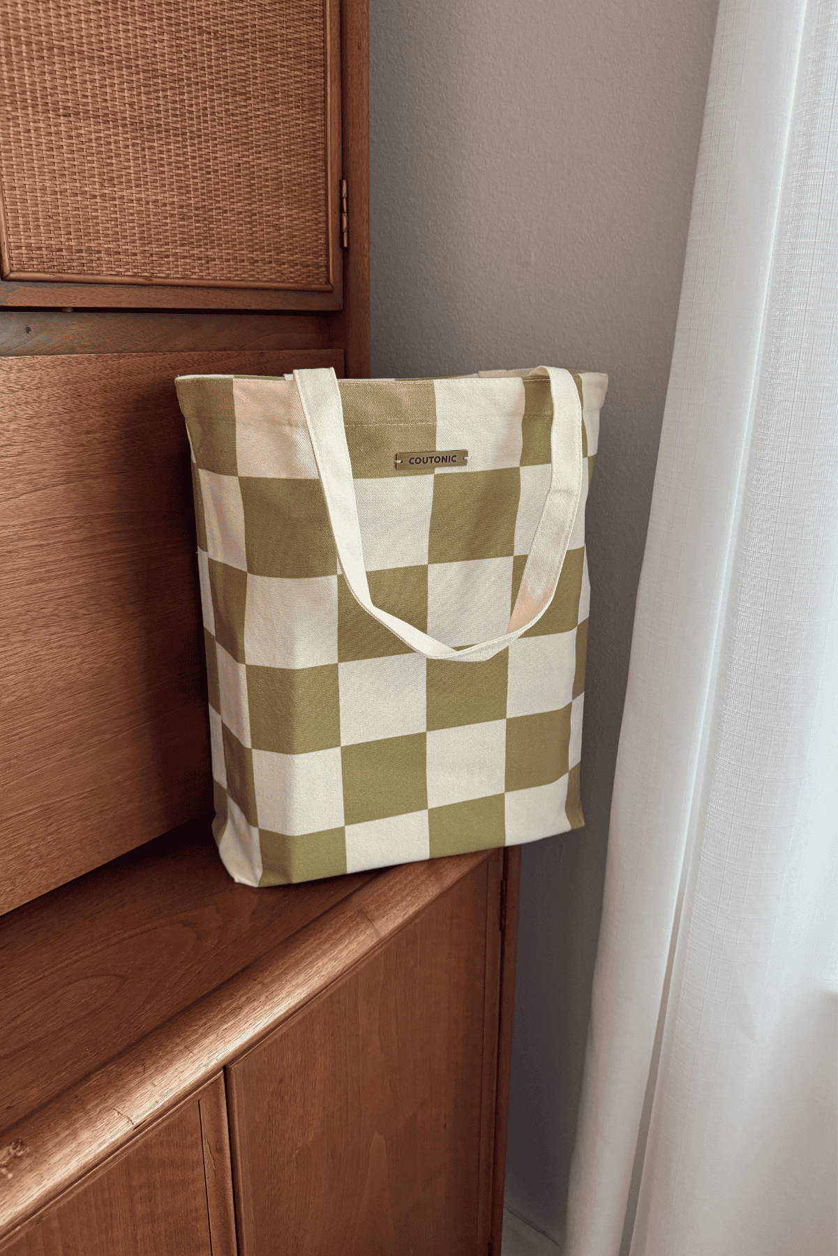 Organic Cotton Seaweed Green Checker Tote 2.0