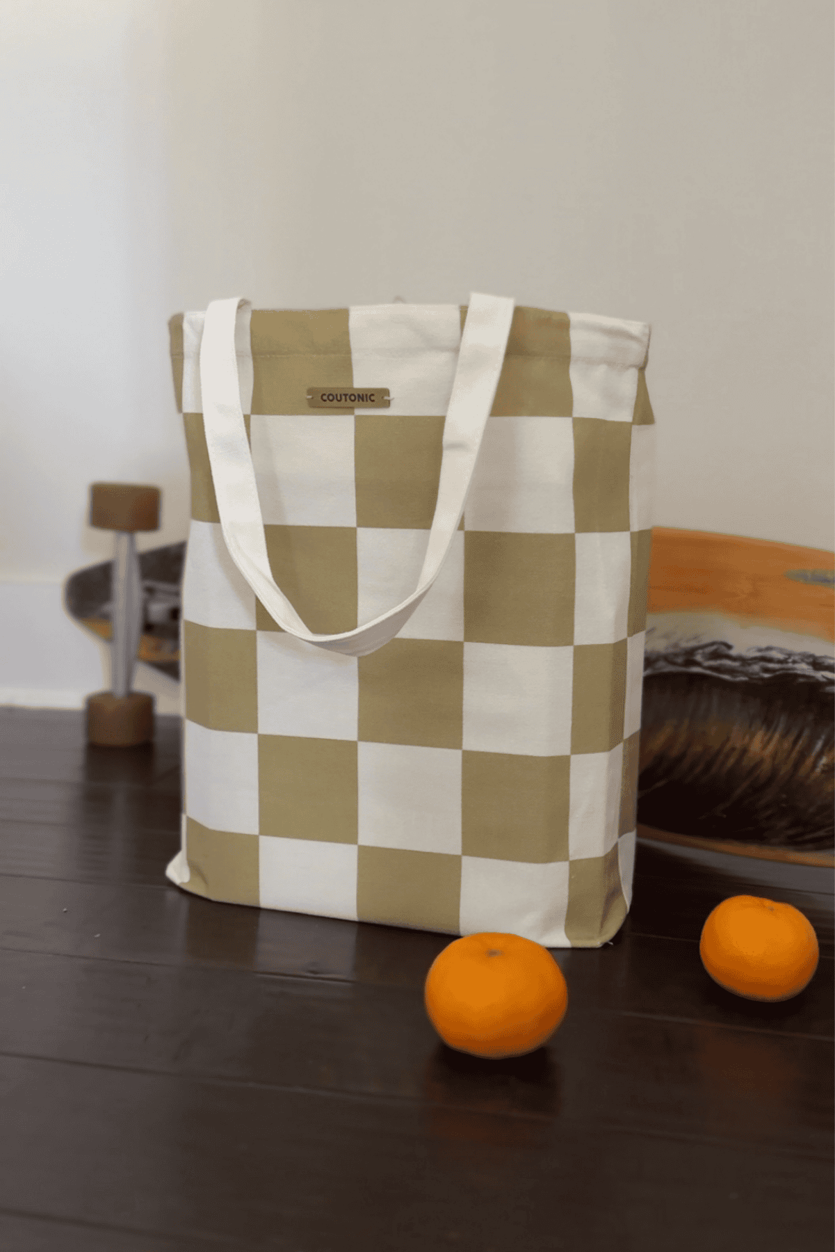 Organic Cotton Seaweed Green Checker Tote 2.0