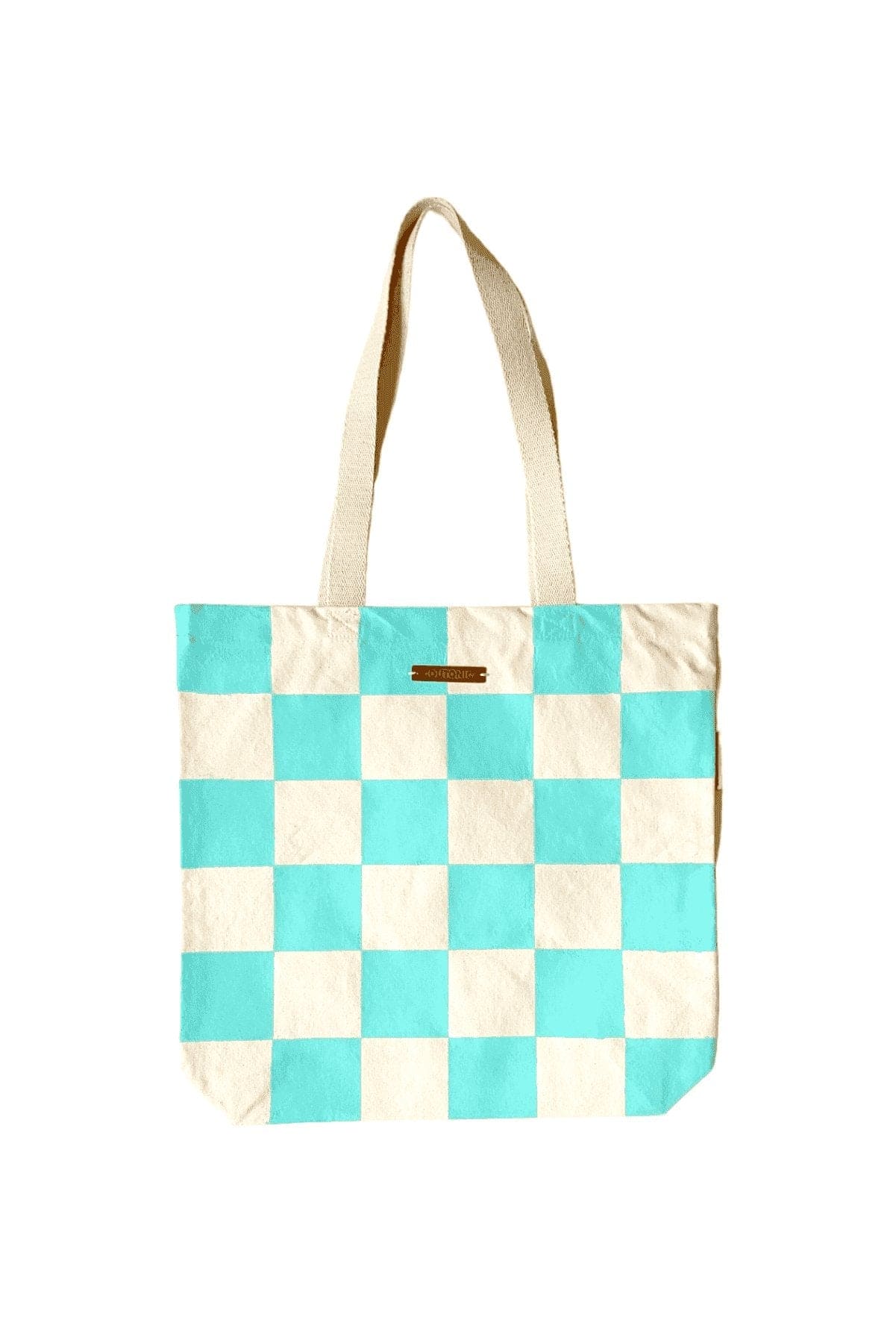 Organic Cotton Aqua Blue Checker Tote - oh-eco