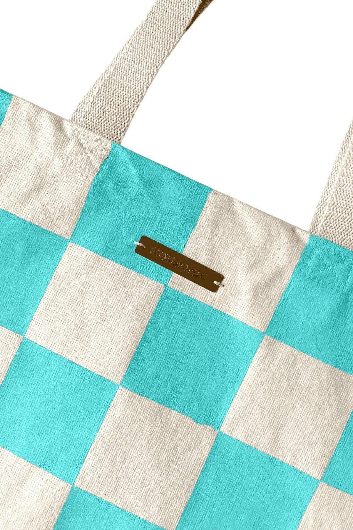 Organic Cotton Aqua Blue Checker Tote - oh-eco