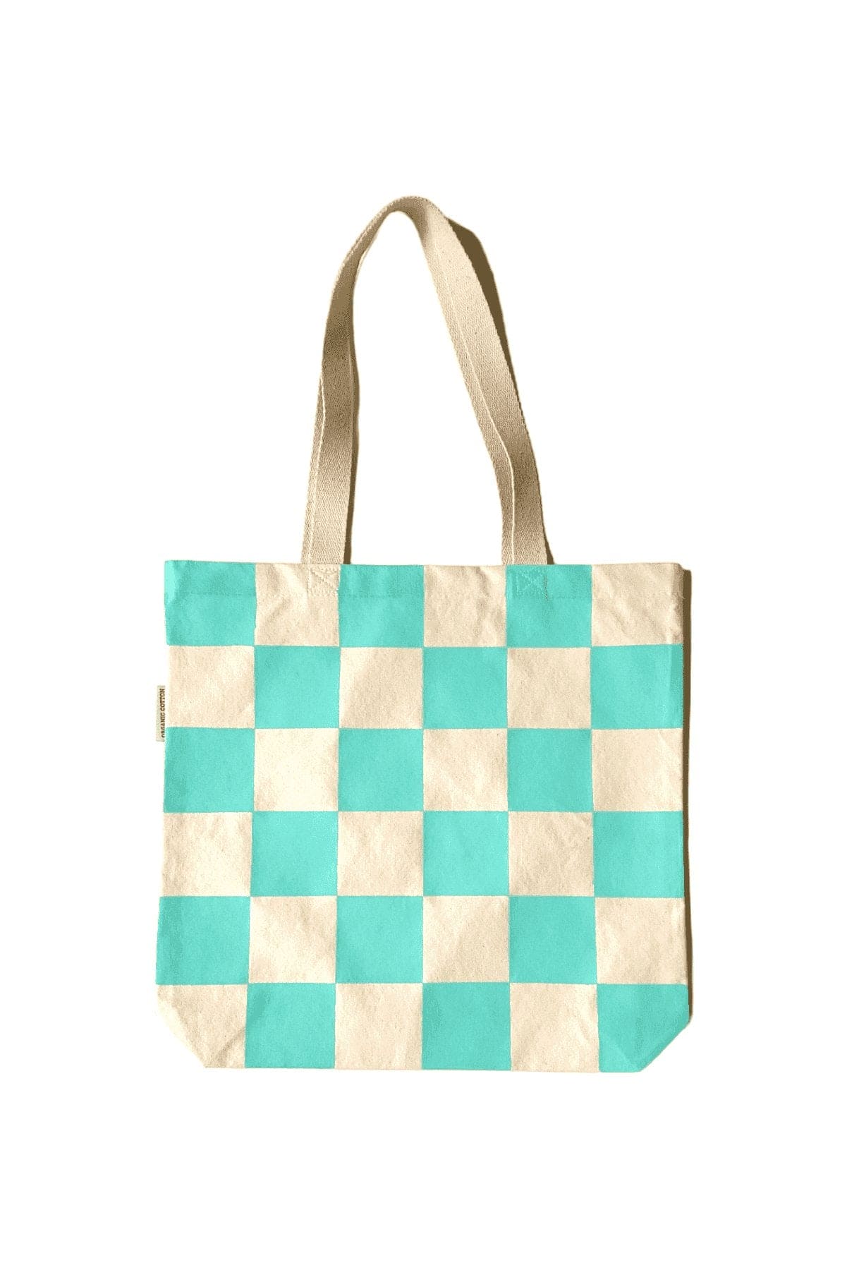 Organic Cotton Aqua Blue Checker Tote - oh-eco