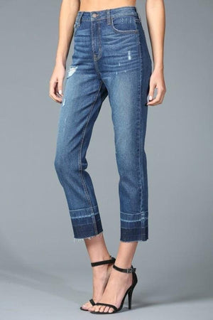 Two Tone High Rise Straight Crop Jeans - oh-eco