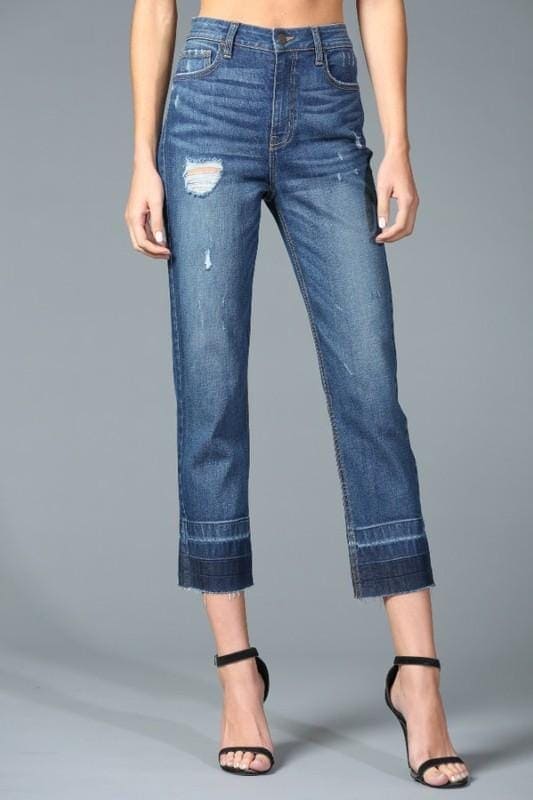 Two Tone High Rise Straight Crop Jeans - oh-eco