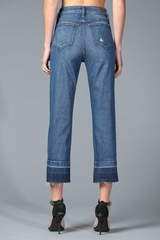 Two Tone High Rise Straight Crop Jeans - oh-eco