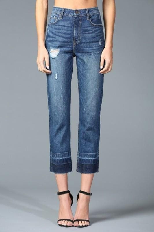 Two Tone High Rise Straight Crop Jeans - oh-eco