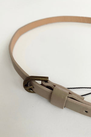 Preloved Beige Leather Thin Waist Belt / S-L