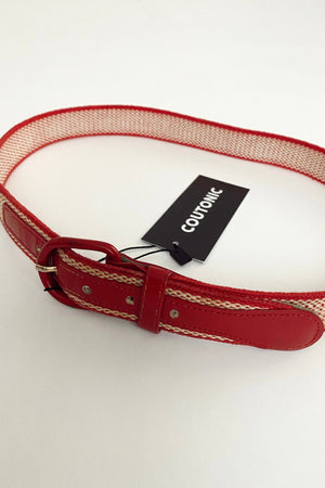 60s Vintage Red Checkered Fabric Waist Belt / XS-S